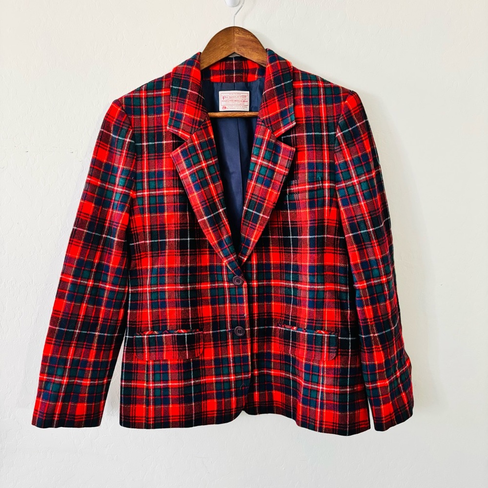 Vintage Pendleton Petite Tartan Plaid Wool Blazer Made in USA Size 10 Women’s